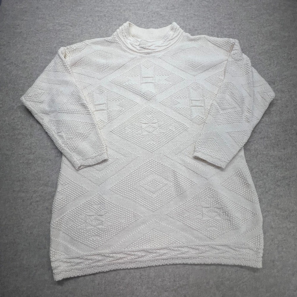 A Knitch Above Sweater Womens Medium Ivory Excellent Textured Cotton Mock Neck